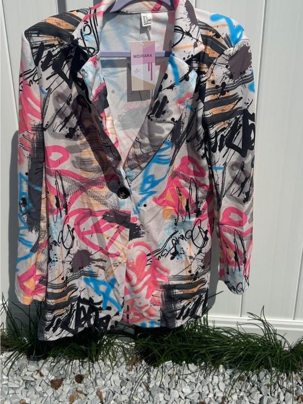 WDIRARA Multicolor Graffiti-Print Blazer Tunic - Pink, Blue & Black